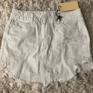 White distressed jean skirt